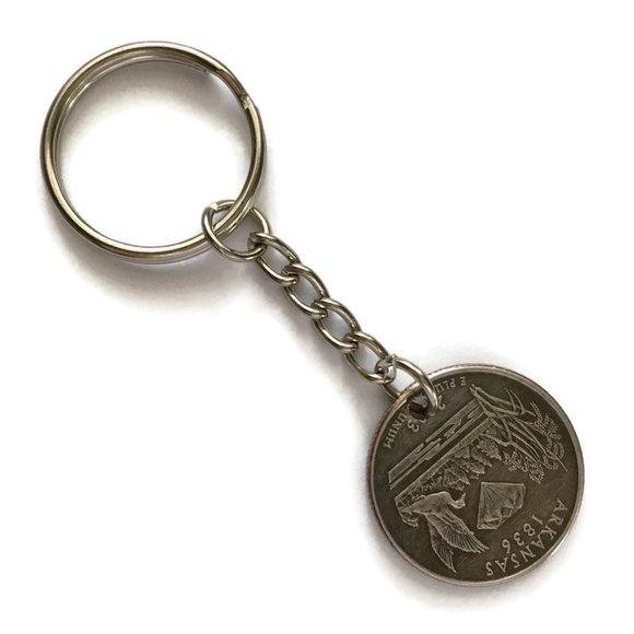 Arkansas State Quarter Keychain Coin Money Upcycled Unisex Stainless Steel - Picture 2 of 3